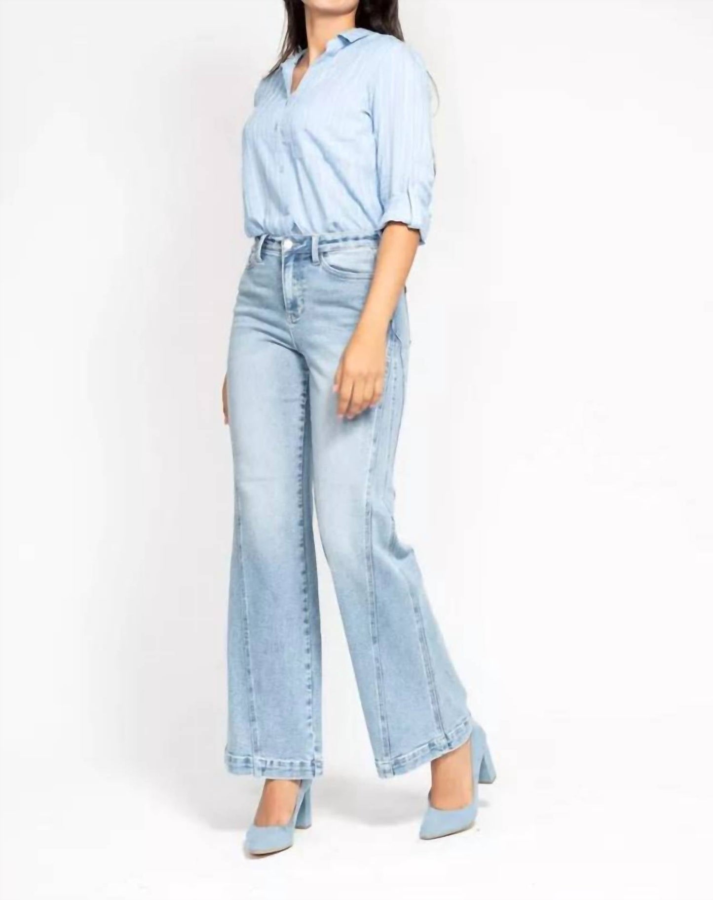 Judy Blue - High Waist Side Seam Insert Detail Retro Wide Leg Jeans