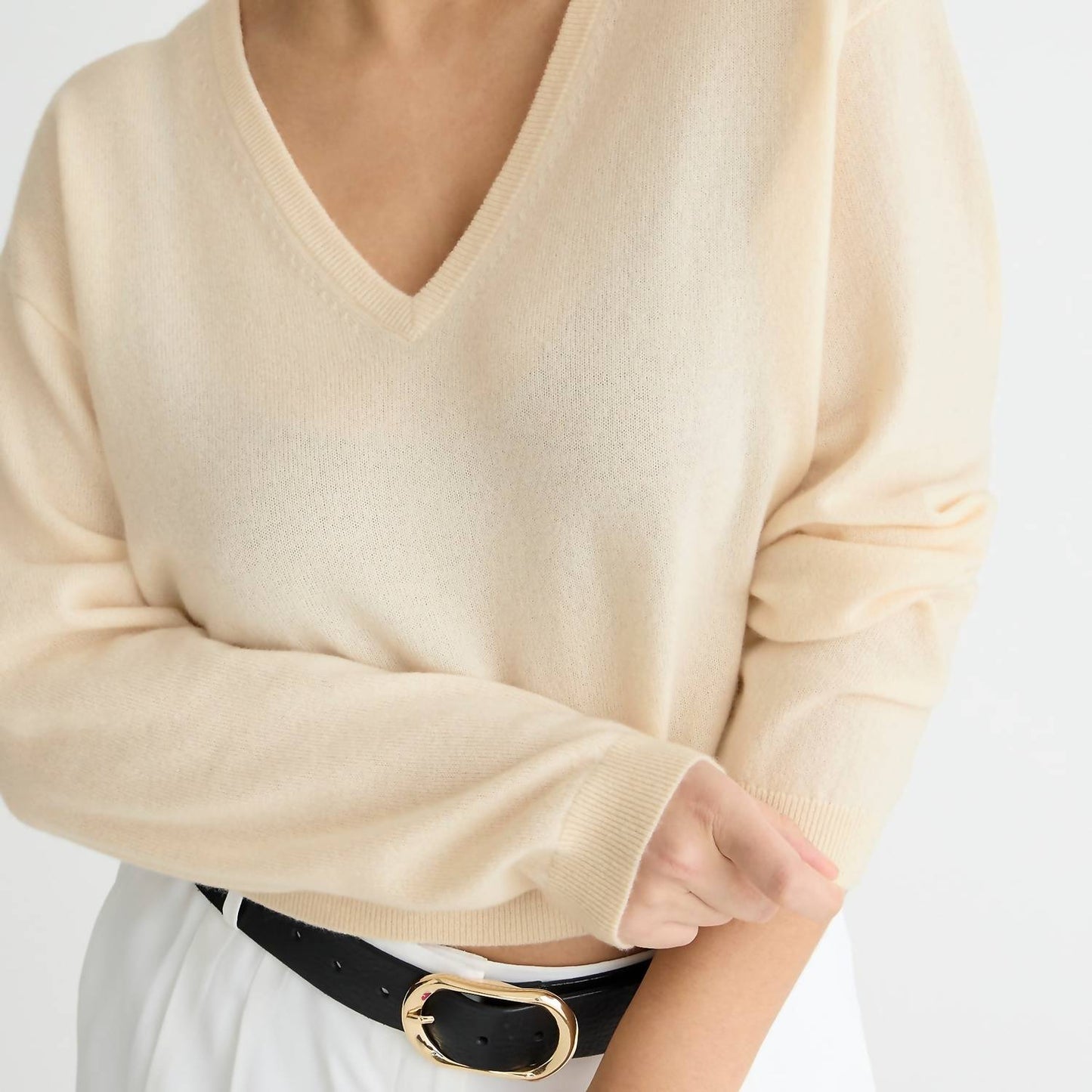 J.Crew - Cashmere Relaxed Cropped V-neck Sweater