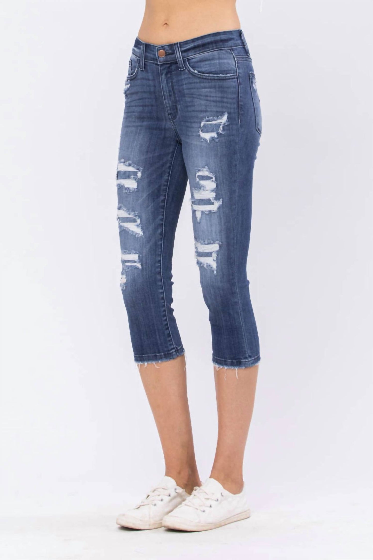 Judy Blue - Mid-rise Contrast Patch Skinny Capri Jeans