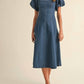 Klesis - Denim Puff Sleeve A-Line Midi Dress