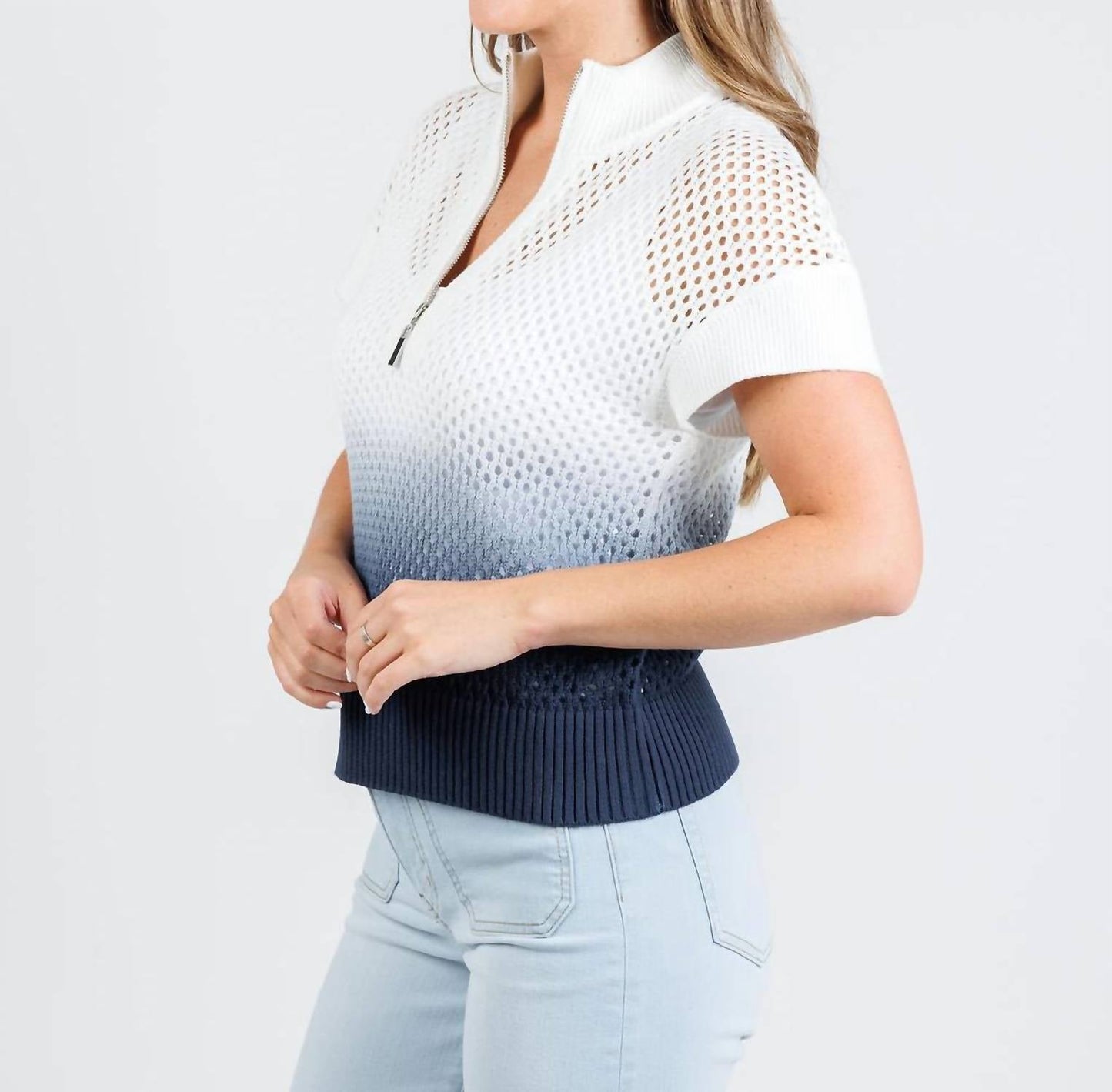 J. Society - Women's Mesh Ombre Zip Cap Sleeve Sweater