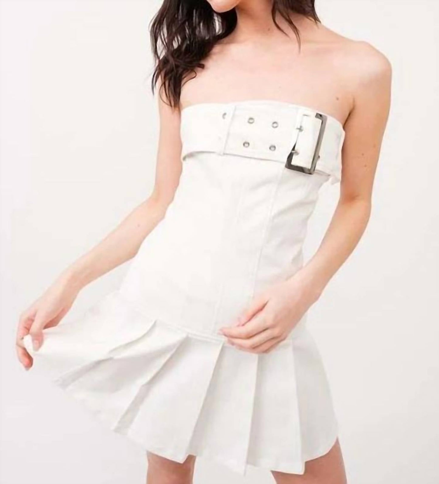 Better Be - Pleated Tube Mini Dress With Belt Detail