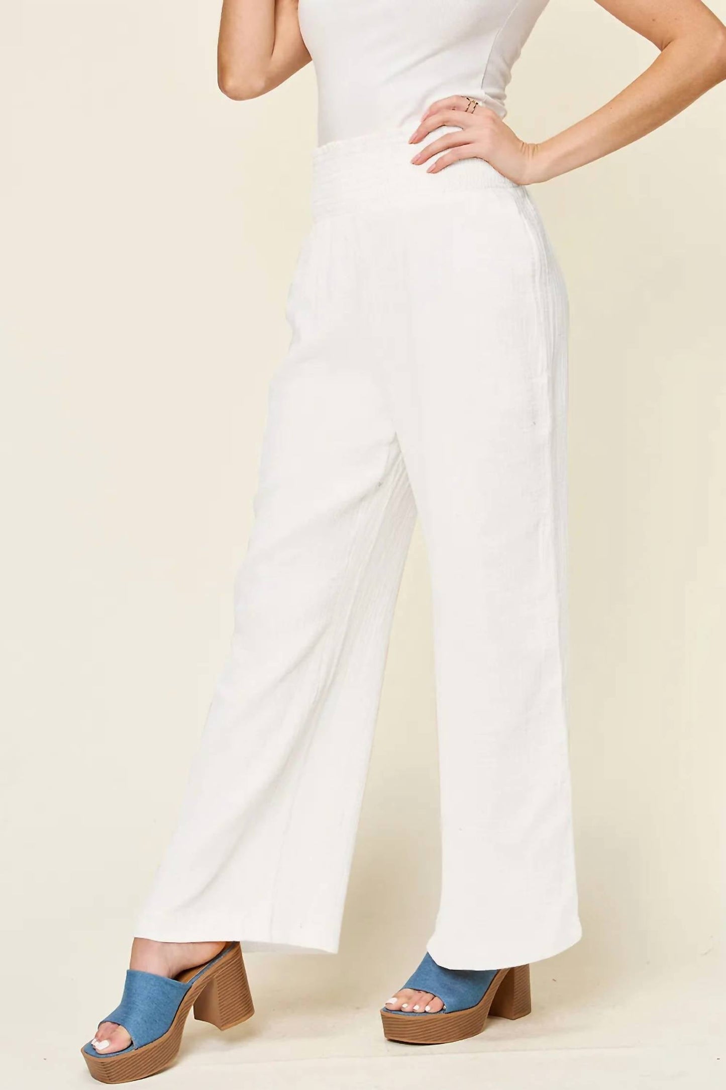 Double Take - Women's Full Size Texture Smocked Waist Wide Leg Pants