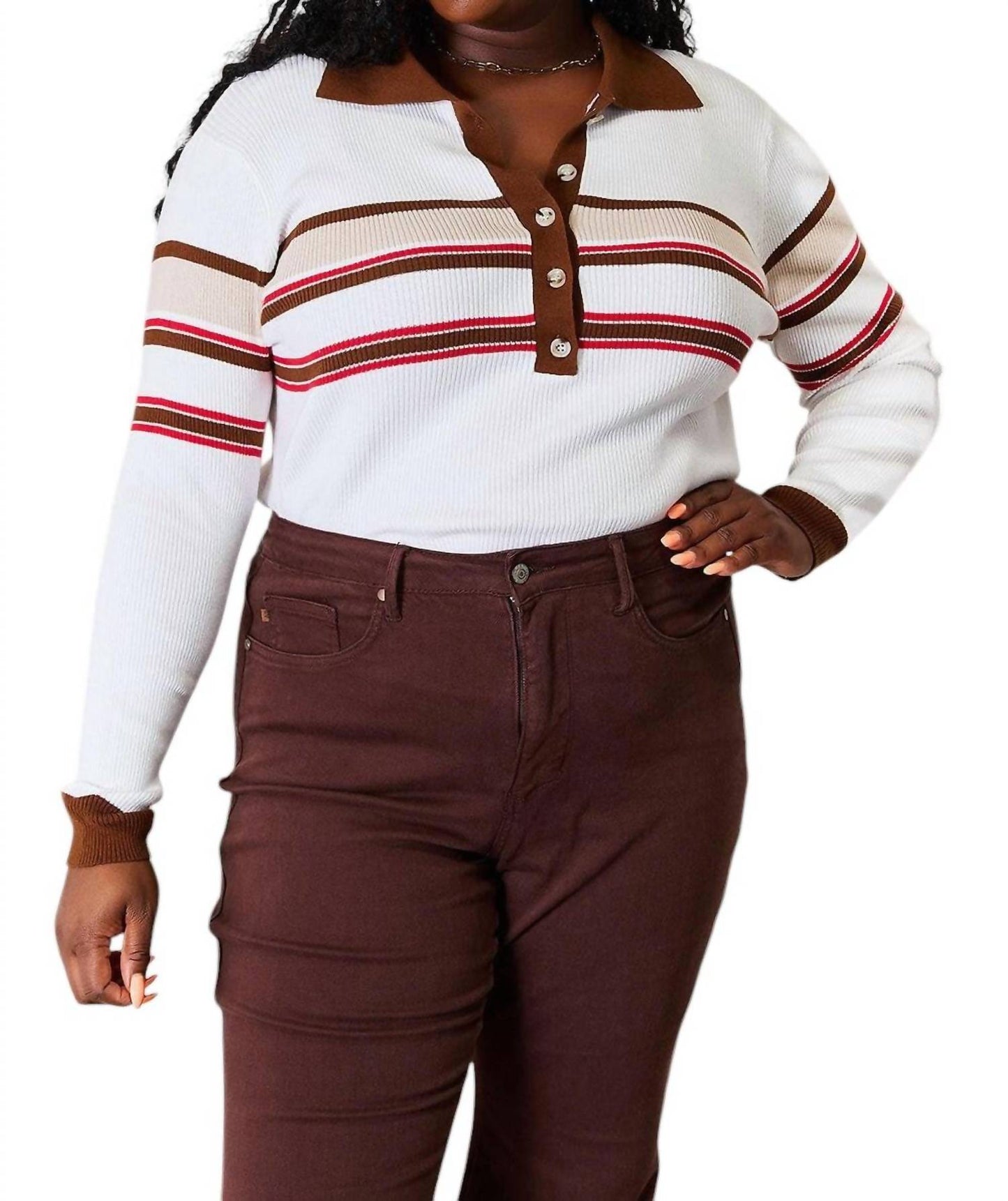 Basic Bae - Sophisticated Striped Rib-knit Blouse