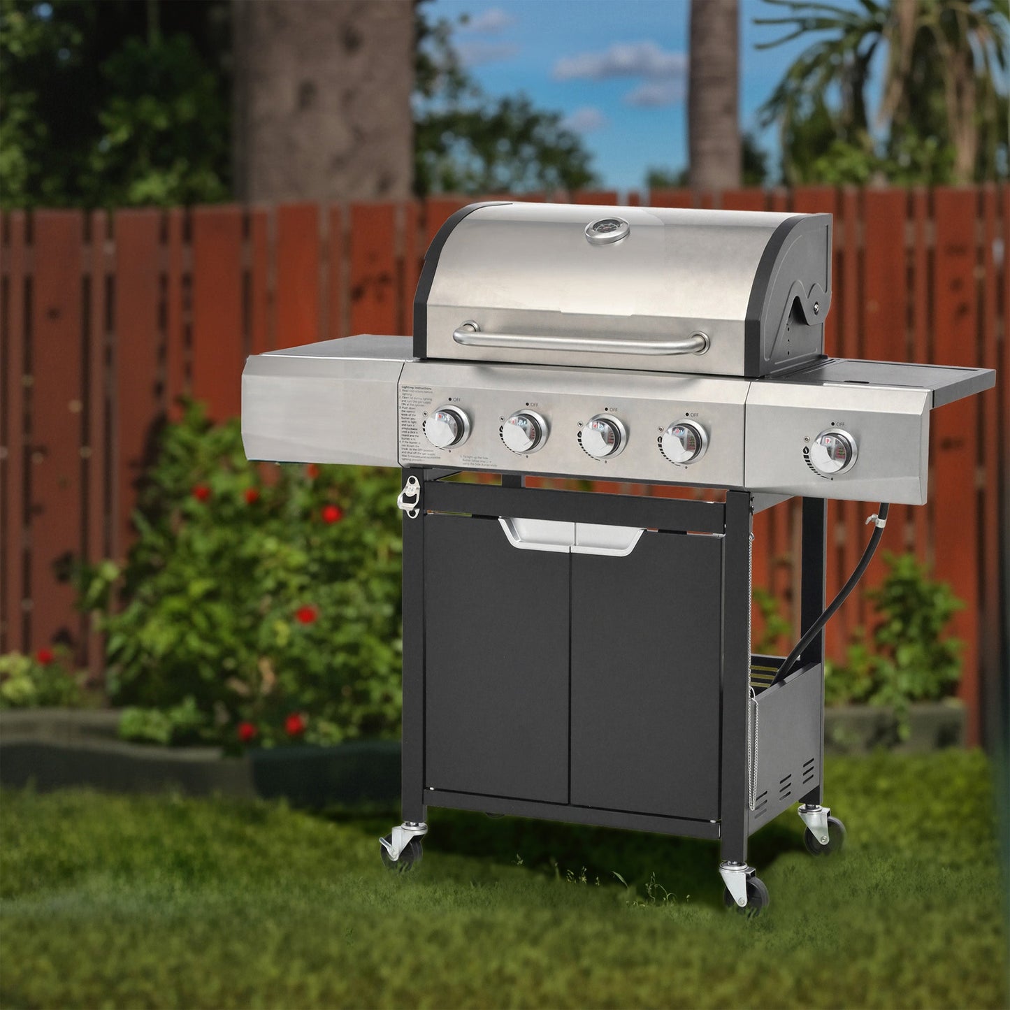Propane Grill 4 Burner Barbecue Grill Stainless Steel Gas Grill with Side Burner
