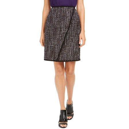 Calvin Klein Women s Tweed Front-Overlap Skirt Black Size 10