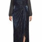Adrianna Papell - Metallic Mesh Surplice V-neck Long Sleeve A-line Dress - Plus