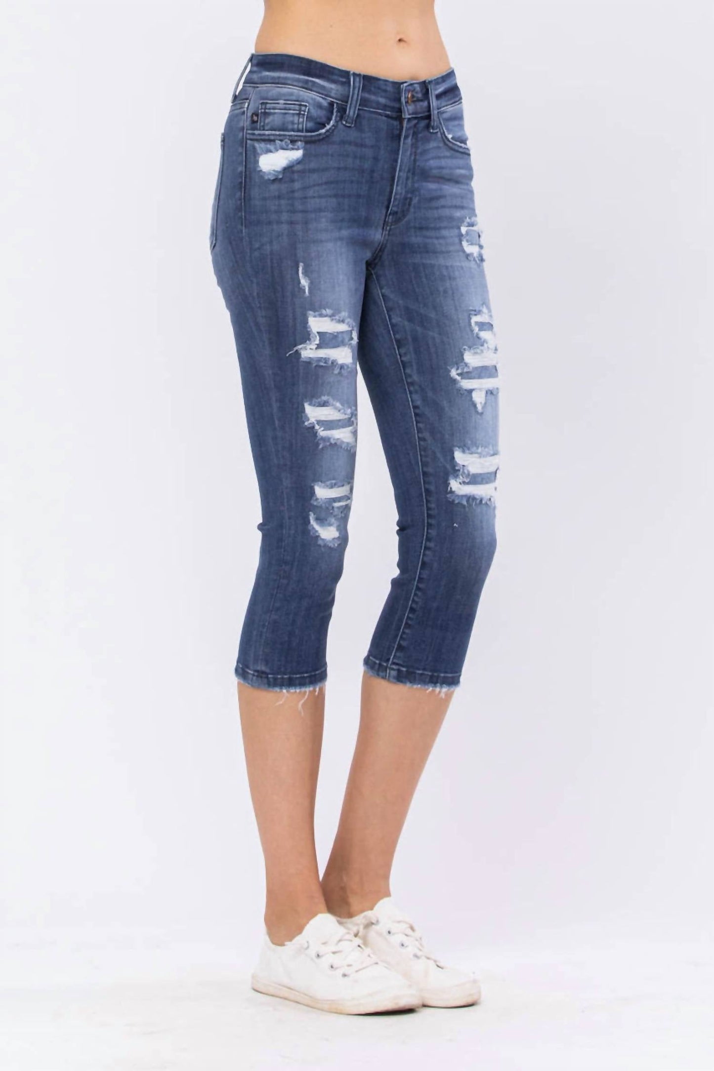 Judy Blue - Mid-rise Contrast Patch Skinny Capri Jeans