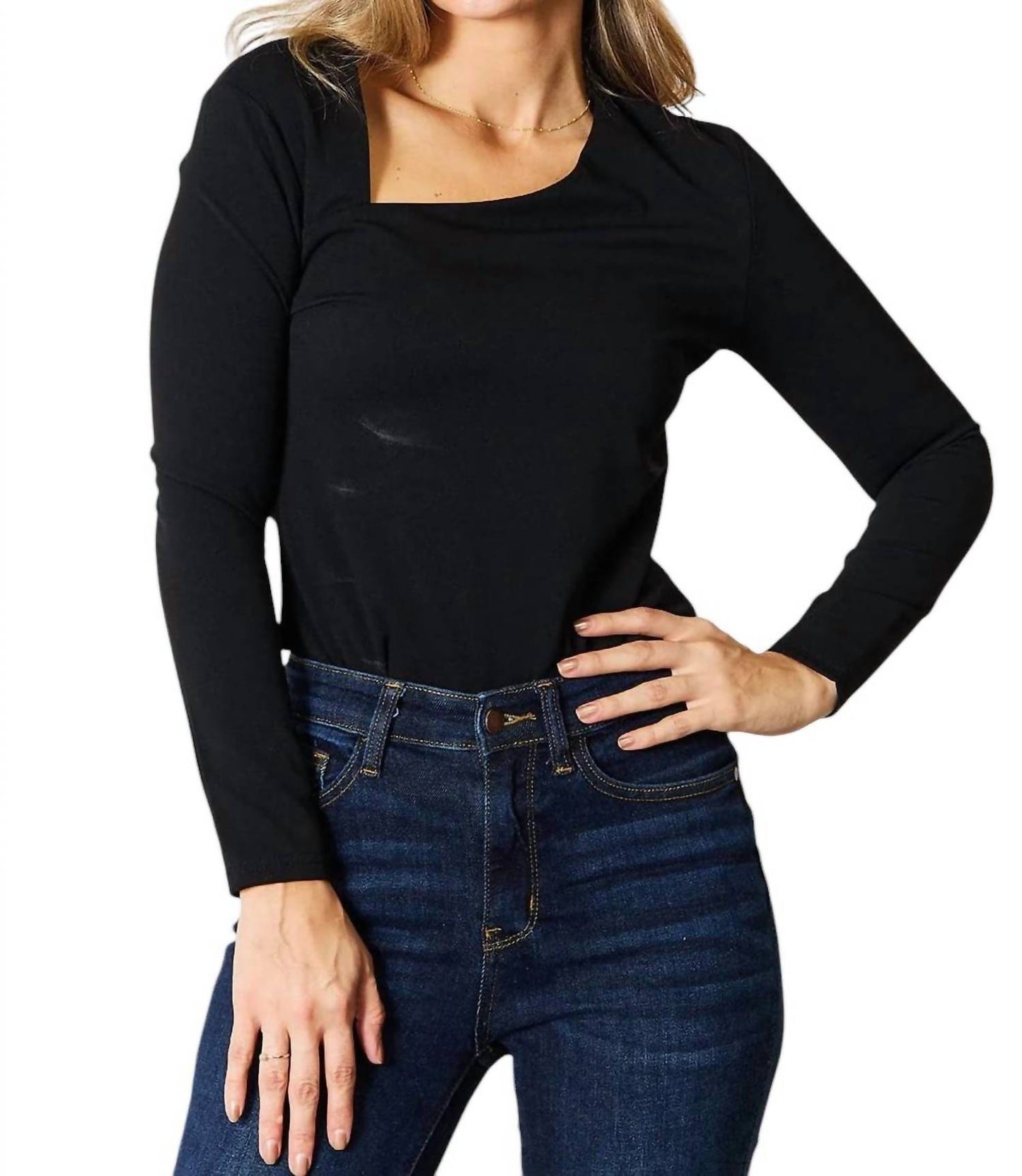 Basic Bae - Asymmetrical Neck Long Sleeve Top