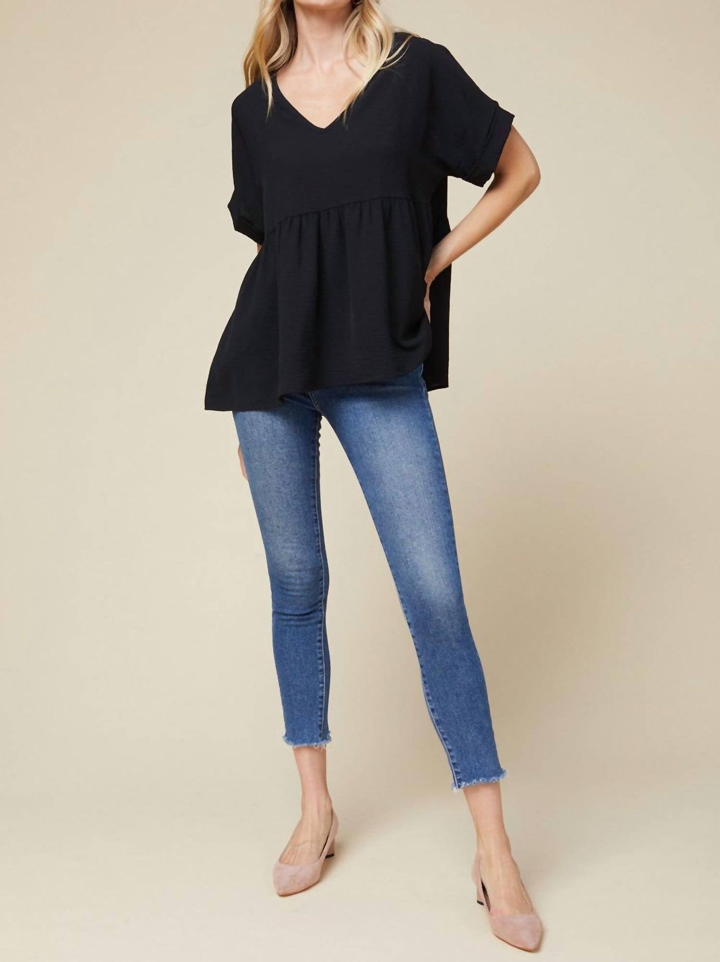 Entro - Textured Babydoll Top - Plus Size