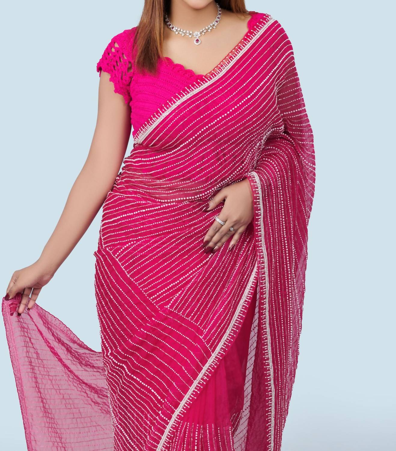 ज़ालिमा फैशन - रेडिएंट ऑर्गेंज़ा साड़ी