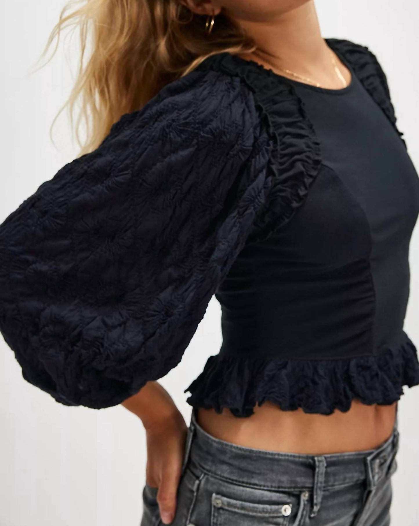 Free People - ओलिविया बलून स्लीव टॉप