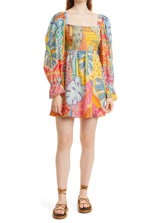 farm-rio-tapestry-long-sleeve-minidress-yellow