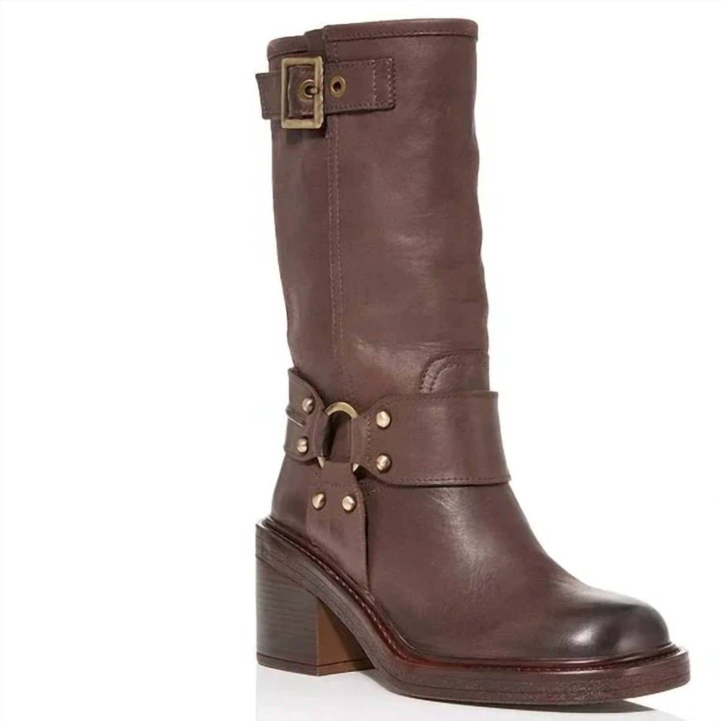 Aqua - Women’s Buckled Block Heel Moto Boots