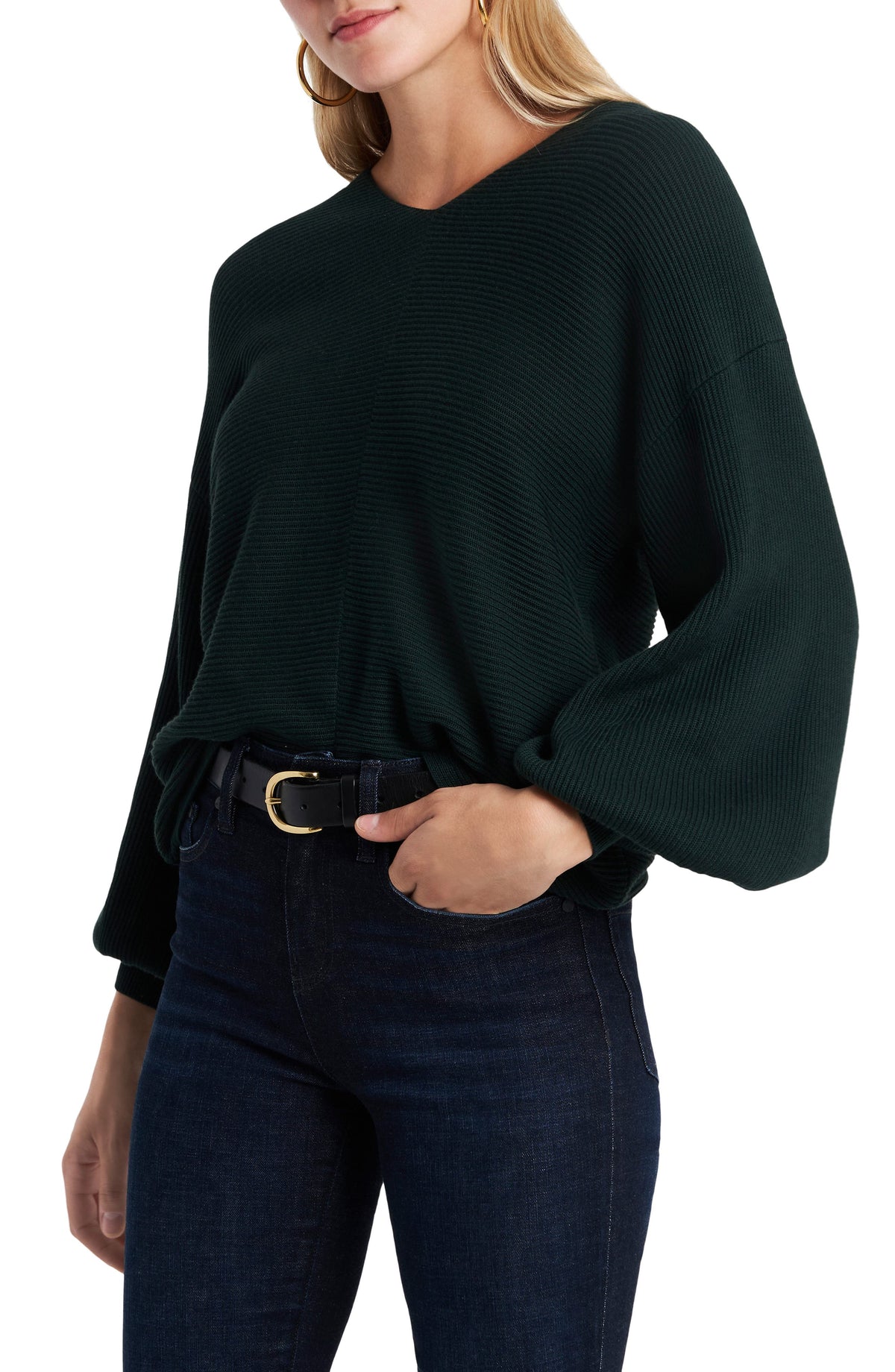 1state-ribbed-balloon-sleeve-cotton-blend-sweater-night-meadow