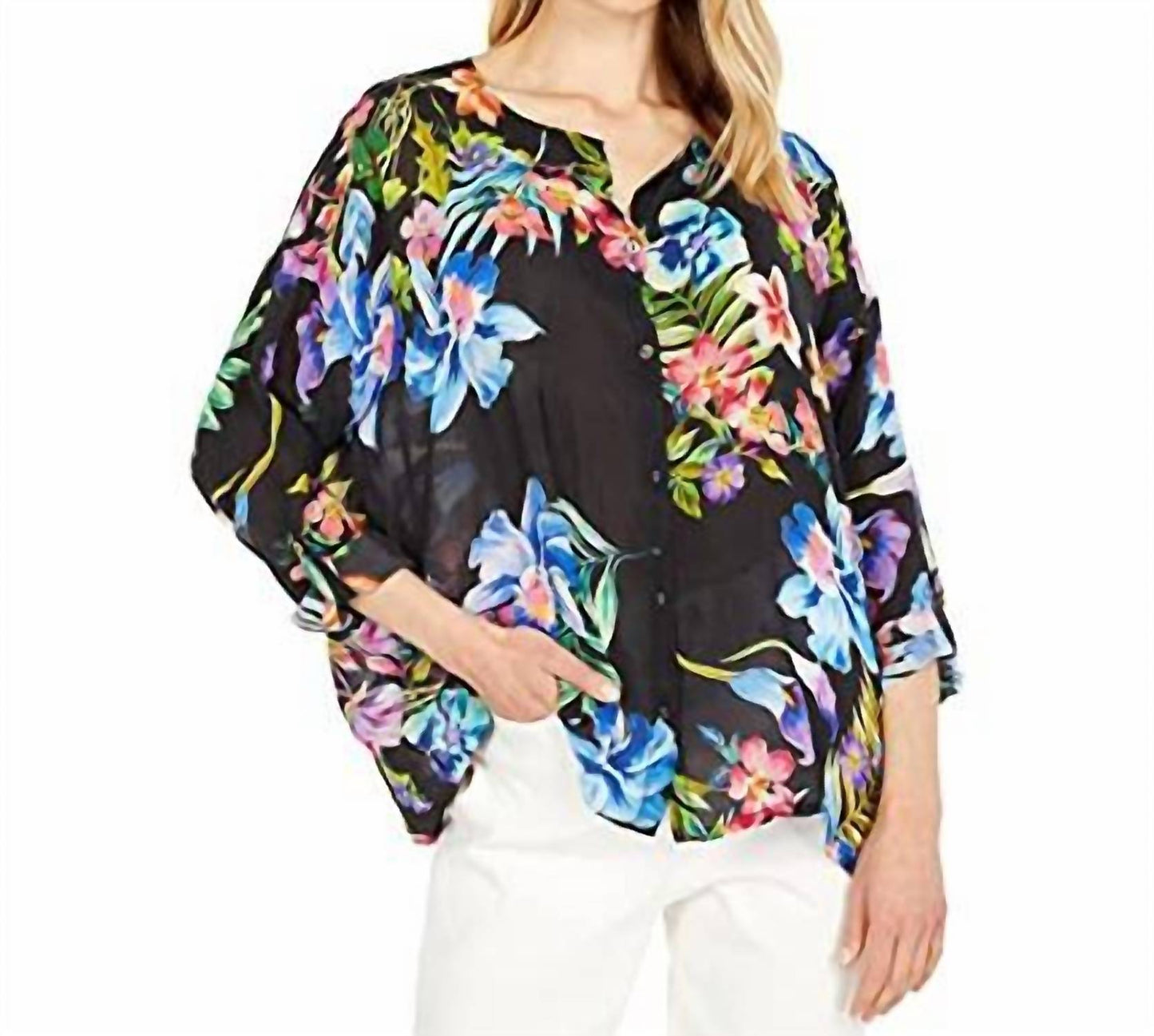 Johnny Was - Maeve Floral Print Long Sleeve Button Tunic