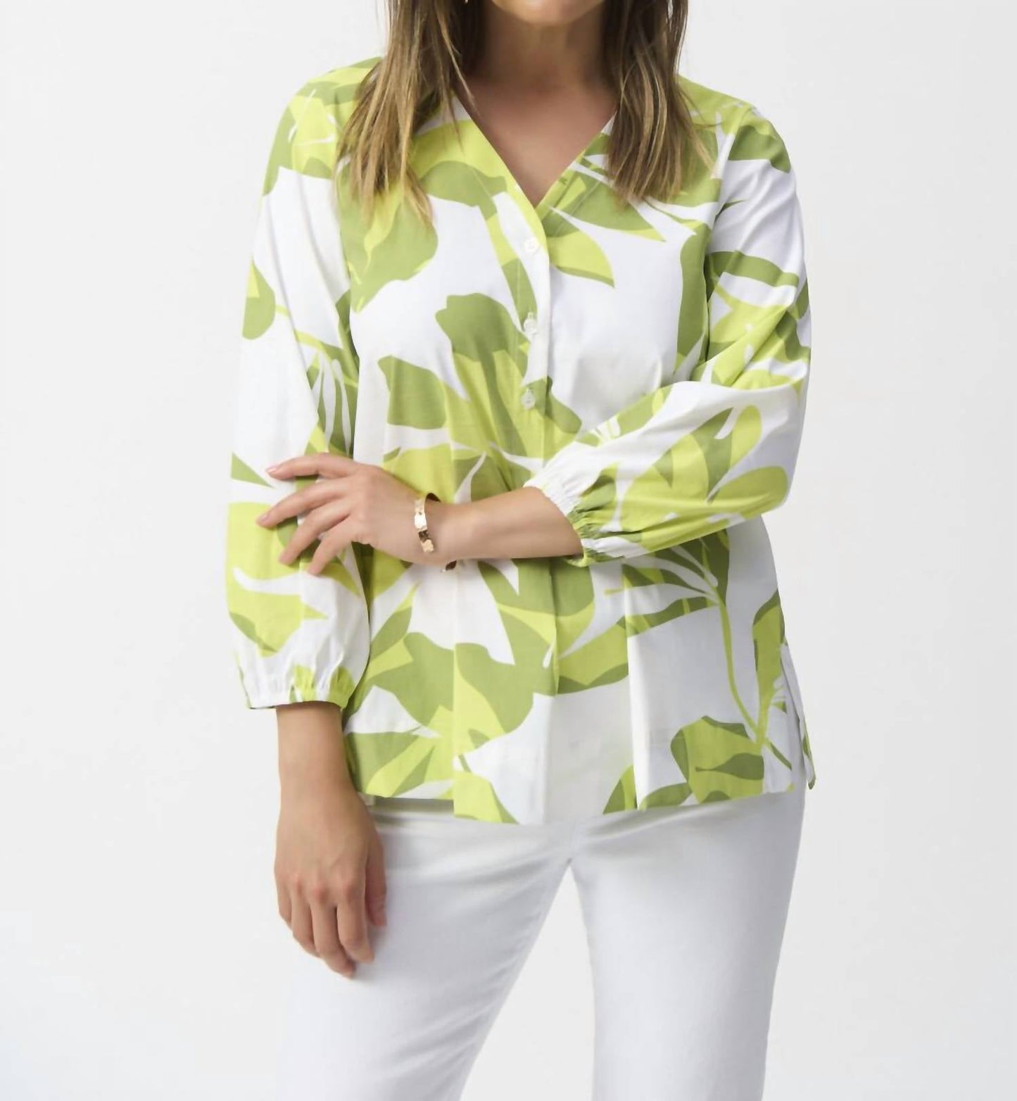Joseph Ribkoff - Floral Puff Sleeve V-neck Top