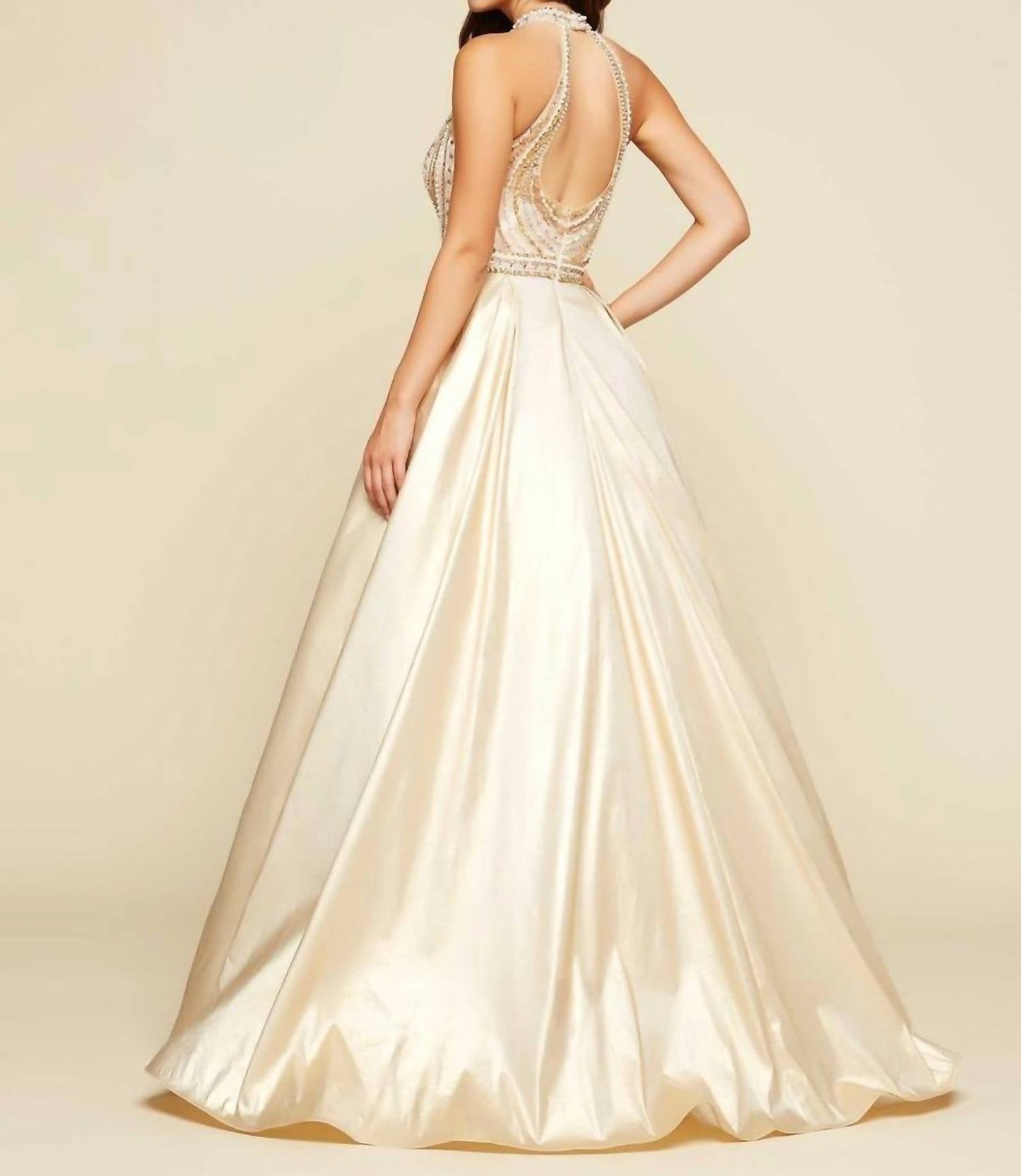 Mac Duggal - Beaded Illusion Halterneck Ball Gown