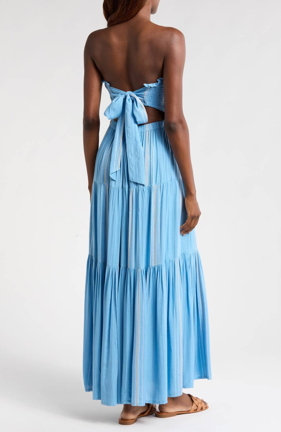 Elan - Embroidered Stripe Tiered Dress
