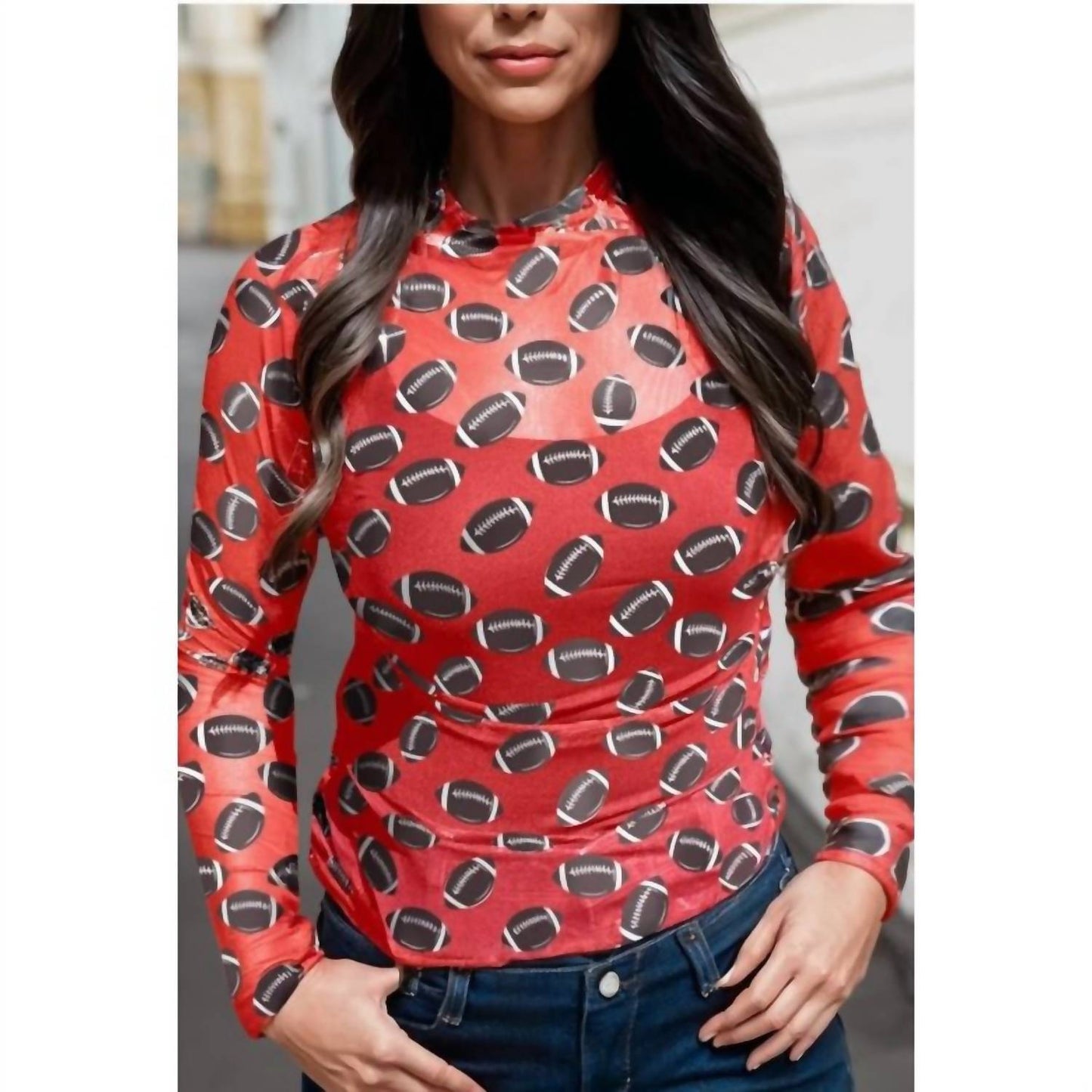Aapparella - Women's Mesh Football Print Long Sleeve Top