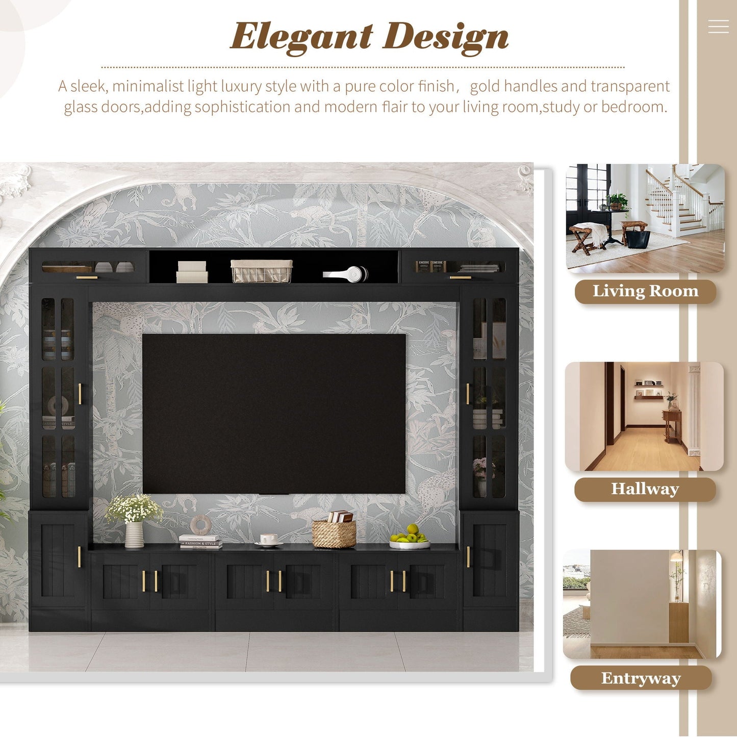 Wall Unit Entertainment Center With Bookshelves For TVs Up To 80"