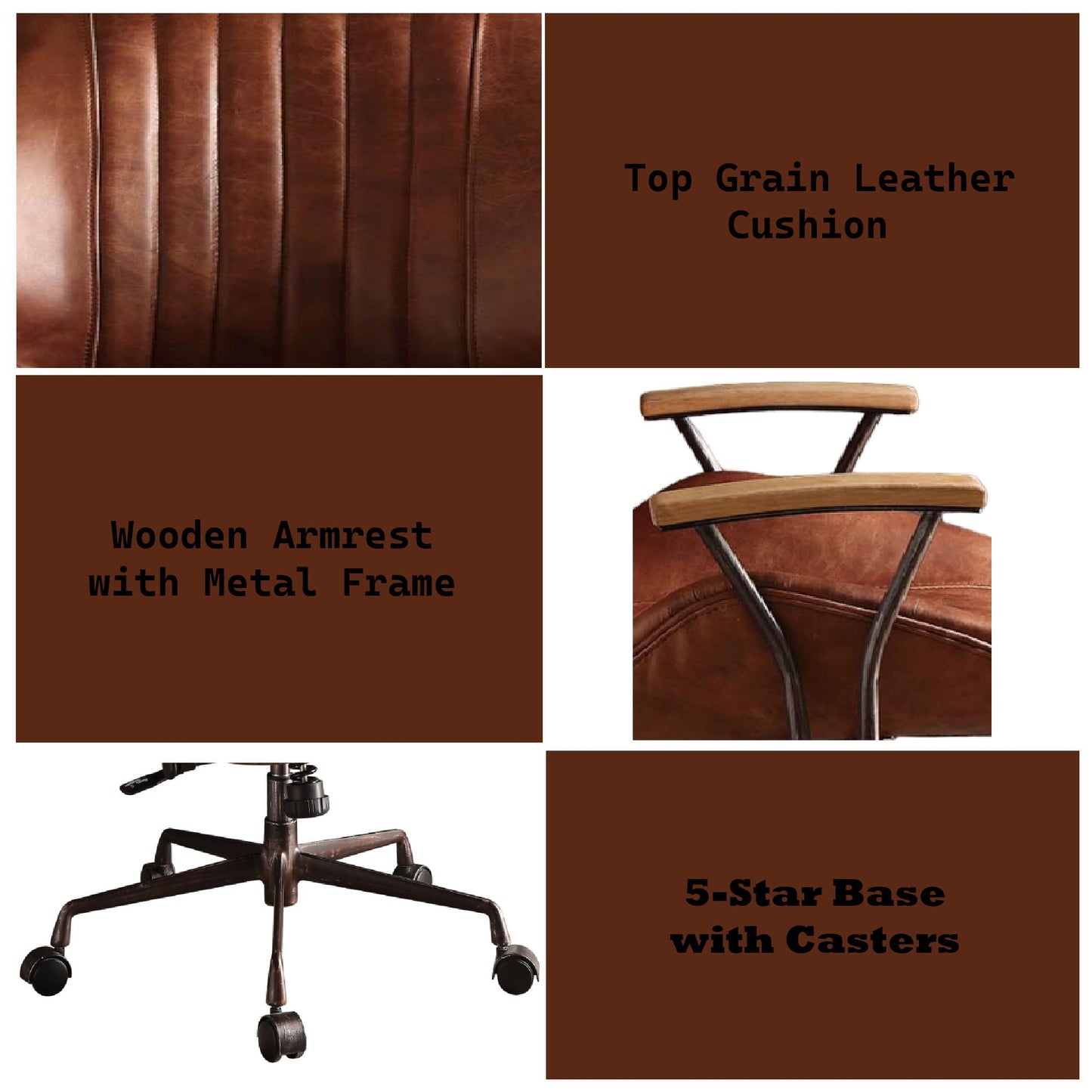 Brancaster Aluminum Top Grain Leather Office Chair - Coffee