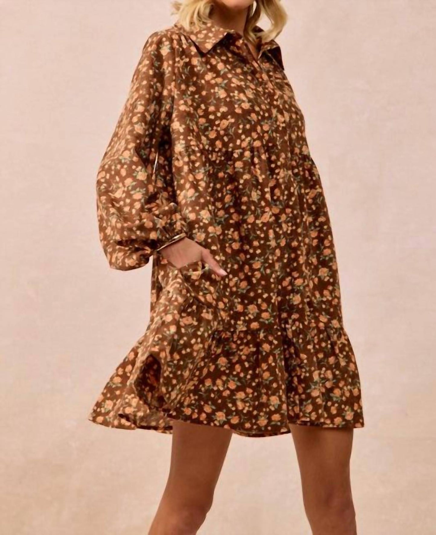Bibi - Floral Print Corduroy Dress