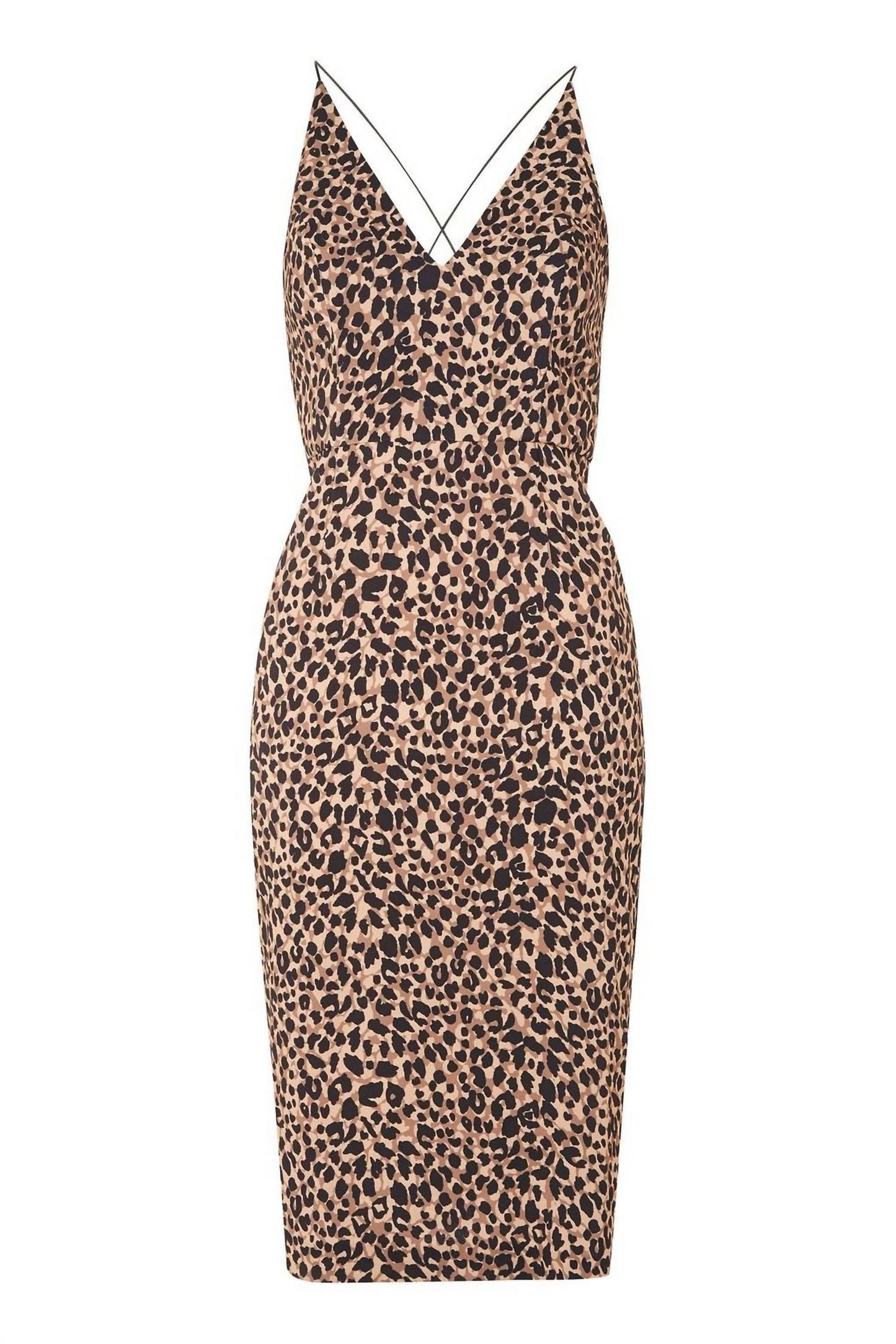 Topshop - Animal Print Plunge V Neck Bodycon Leopard Midi Dres