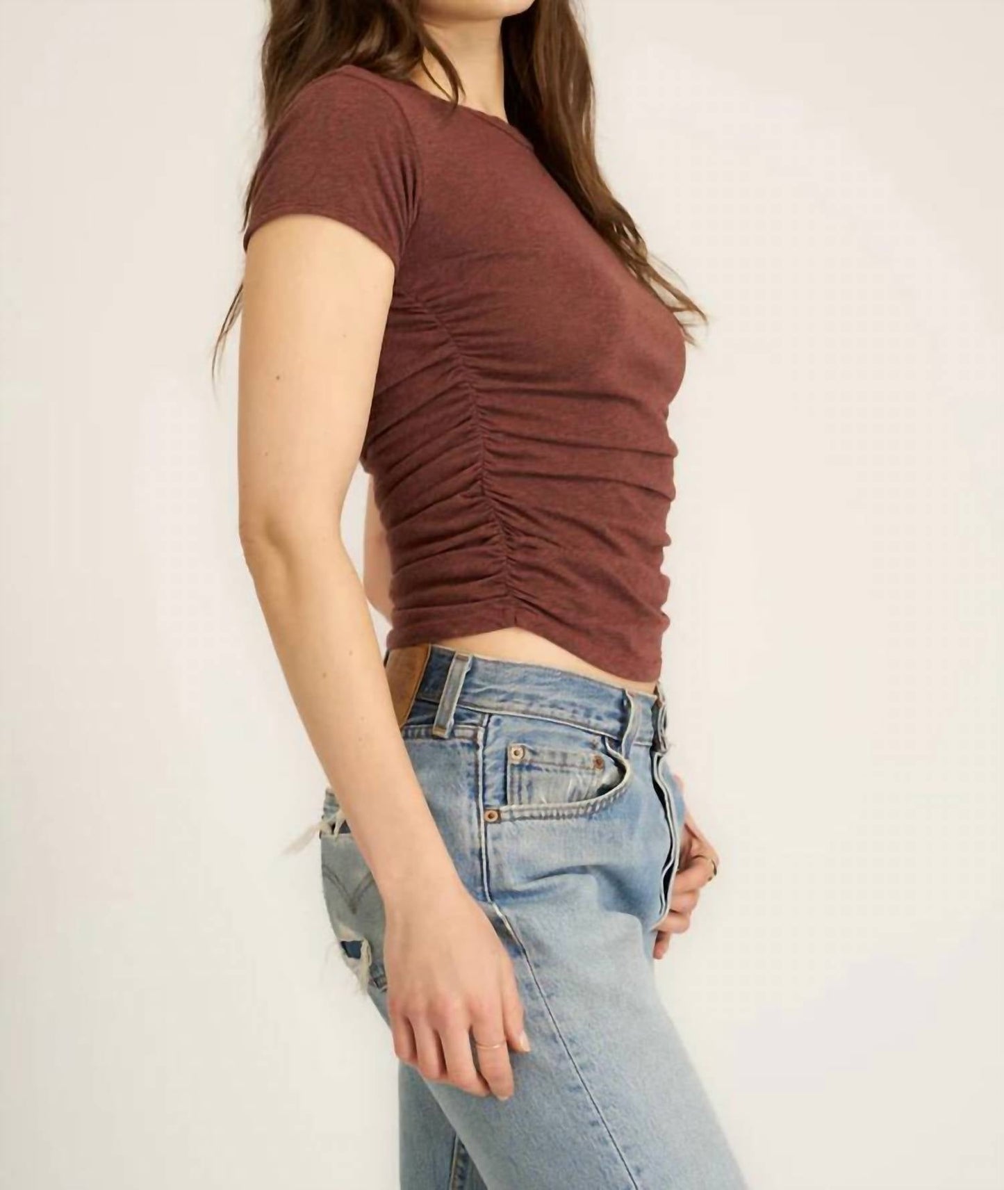 Project Social T - IZZIE HEATHERED RUCHED BABY TEE