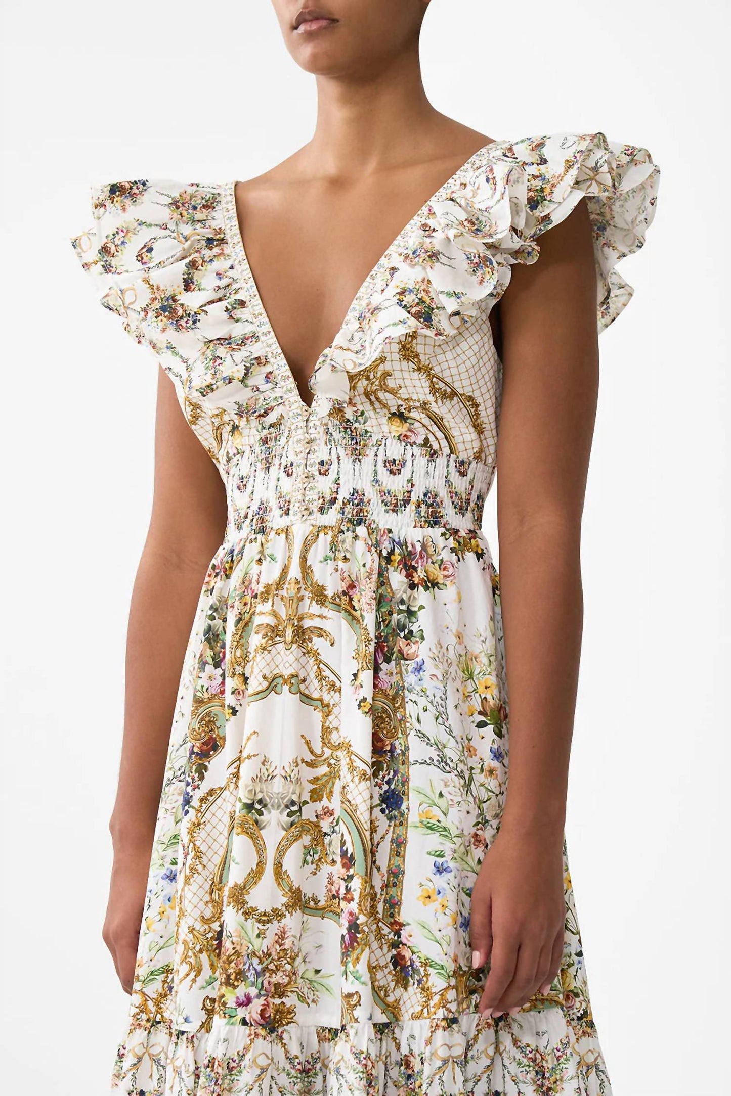 Camilla - Tiered Maxi Dress With Neck Frill