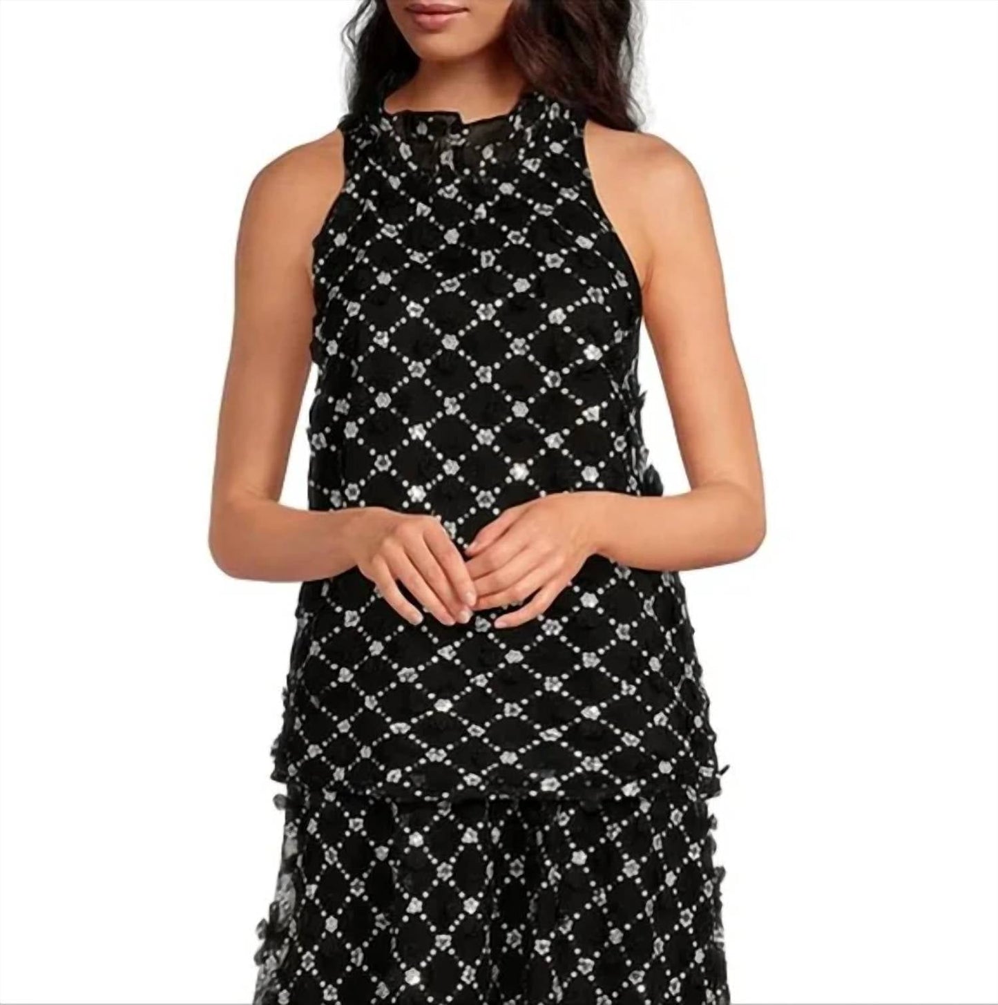 Abbey Glass - Rory Sequin Lattice Lace Top