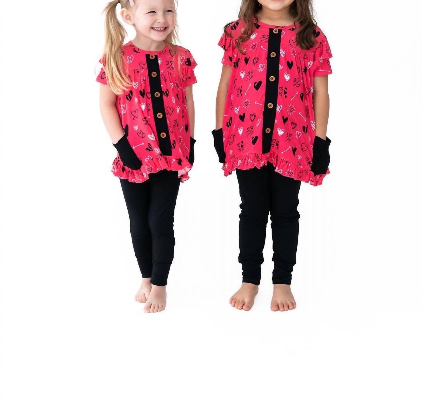 Laree + Co. - Heart Doodles Bamboo Short Sleeve Peplum + Legging Set