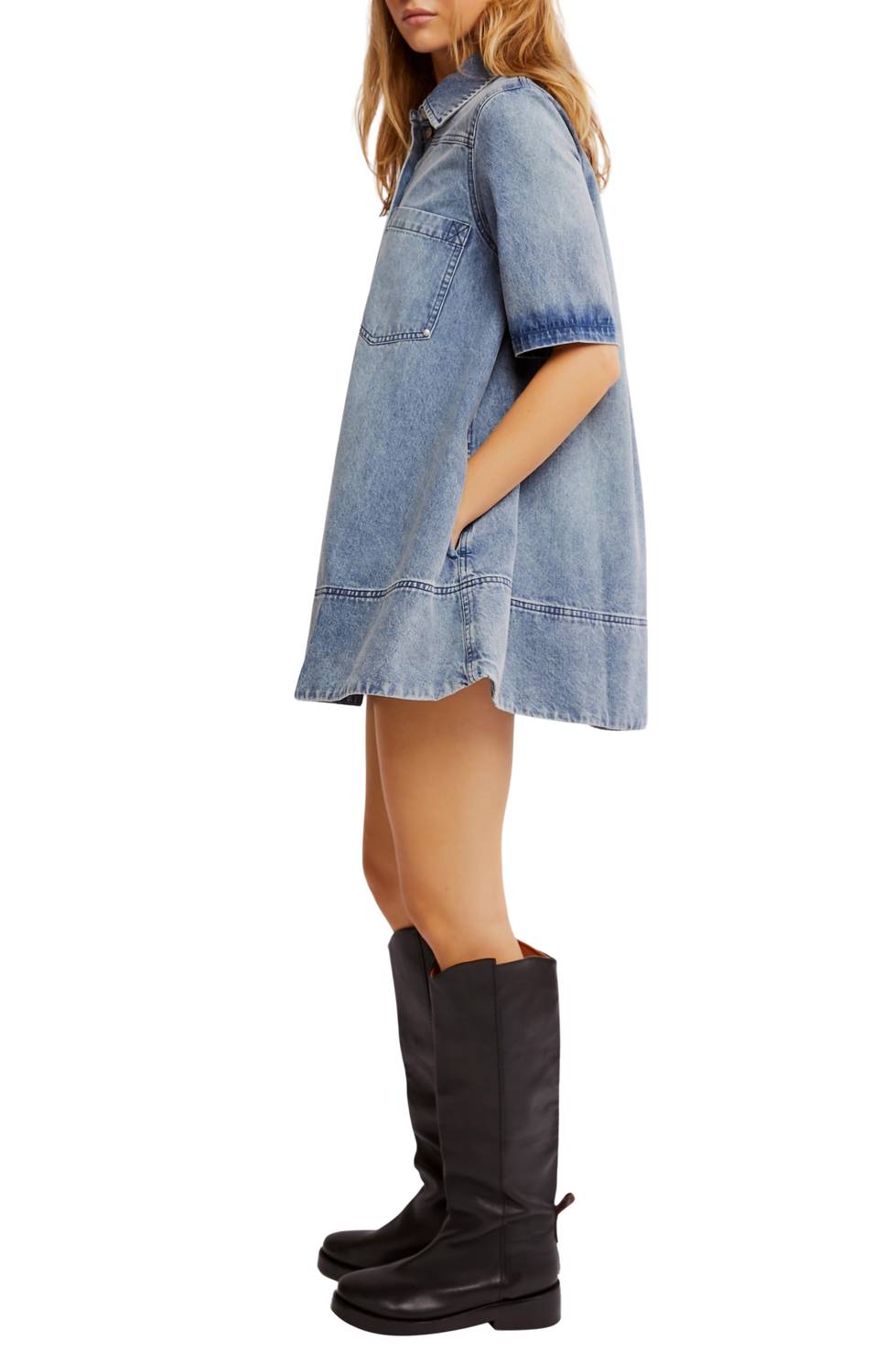 Free People - रेमिनो डेनिम मिनी ड्रेस