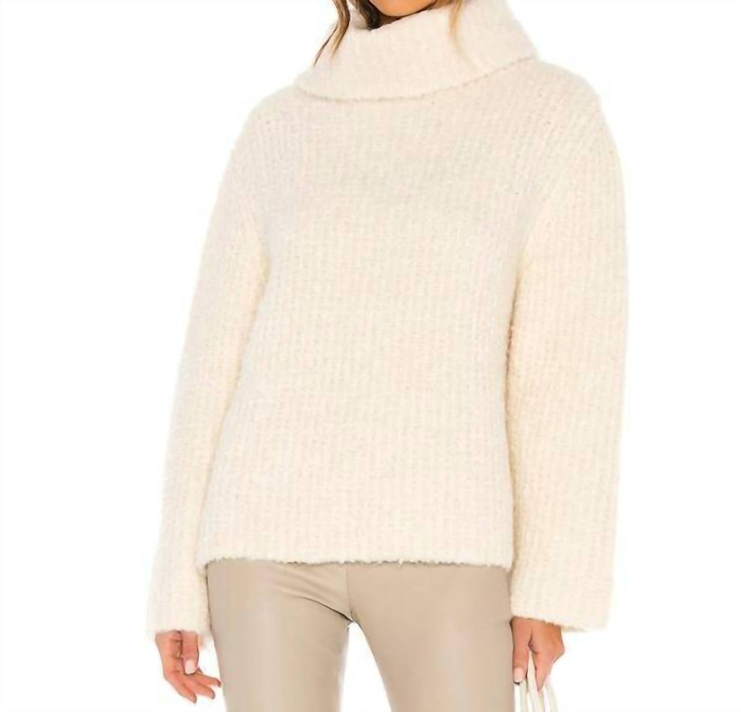 Theory - Fold Over Neck Boucle Knit Cowl Neck Sweater