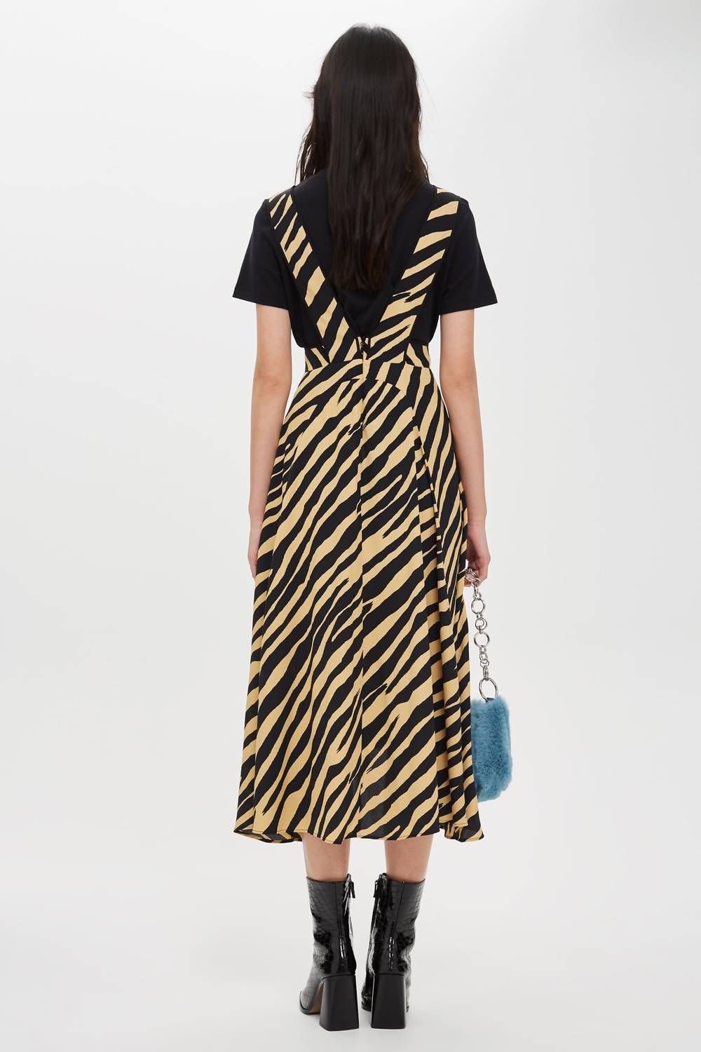 Topshop - Zebra Print Striped Pinafore V Neck Dress
