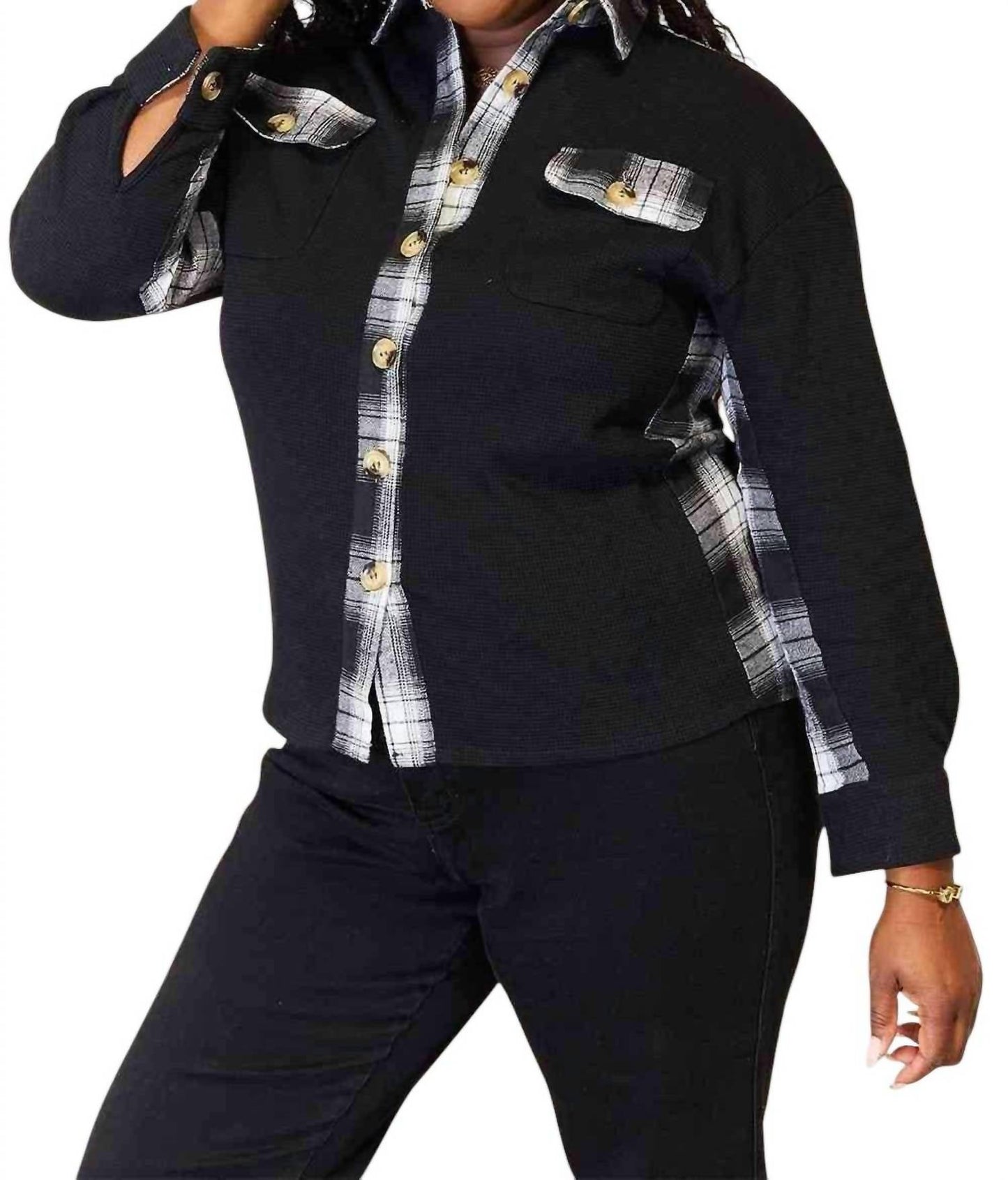 Double Take - Chic Plaid Drop Shoulder Jacket