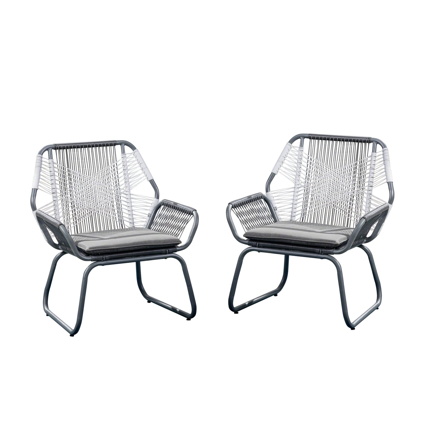Set of 2 Woven Rattan Outdoor Club Chairs with Cushions