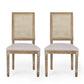 French Country Dining Chair With Rectangular Cane Backrest And Smooth Upholstered Seating