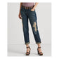LAUREN RALPH LAUREN Womens Navy Stretch Embellished Zippered Relaxed Pocketed Taper Jeans 14