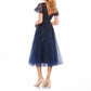 Mac Duggal - Embellished Fluttersleeve Tea Length Dress