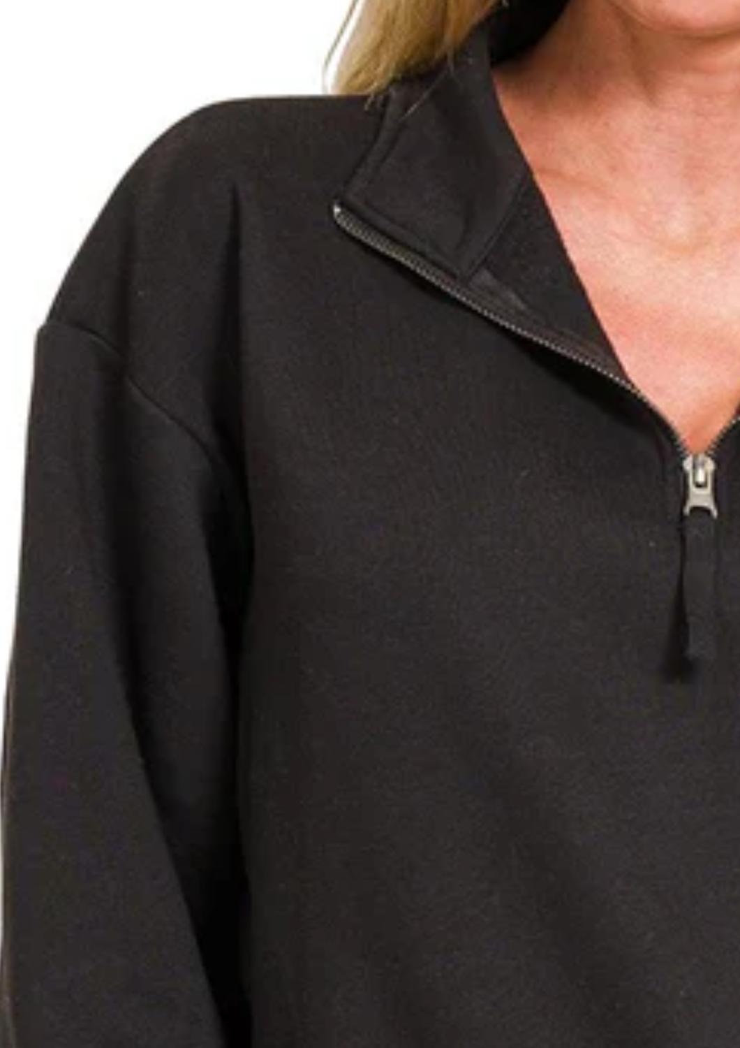 Zenana - Half Zip Fleece Sweatshirt