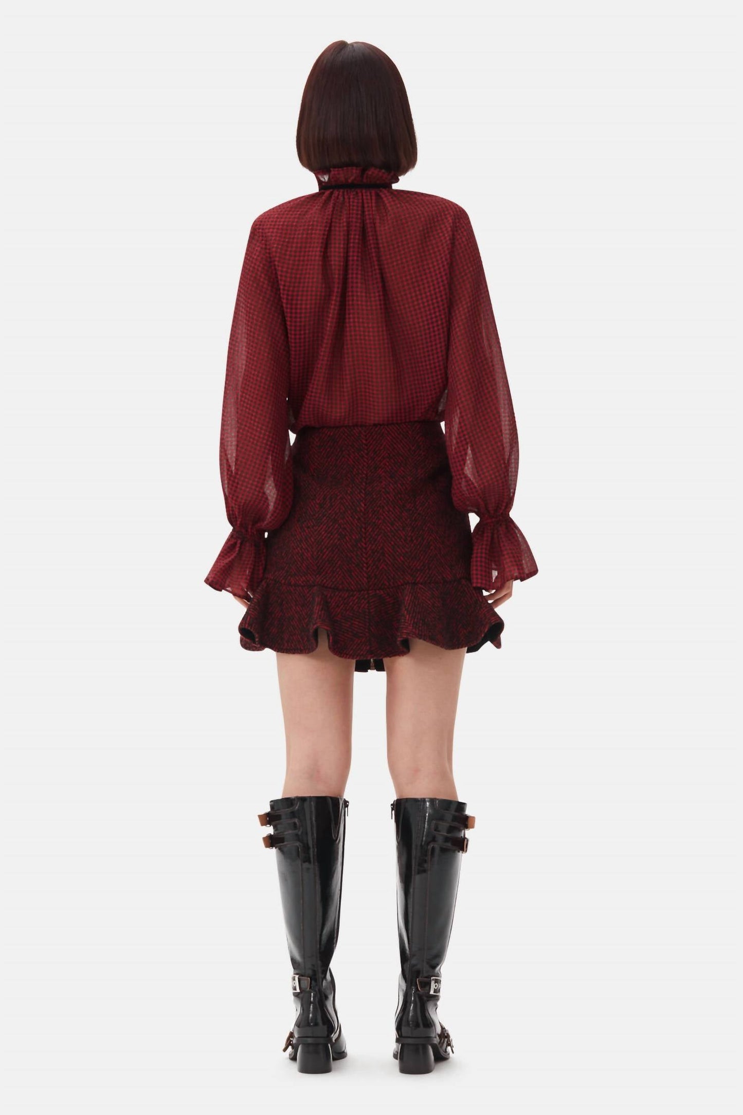 Ganni - Red Sheer Tie String Shirt