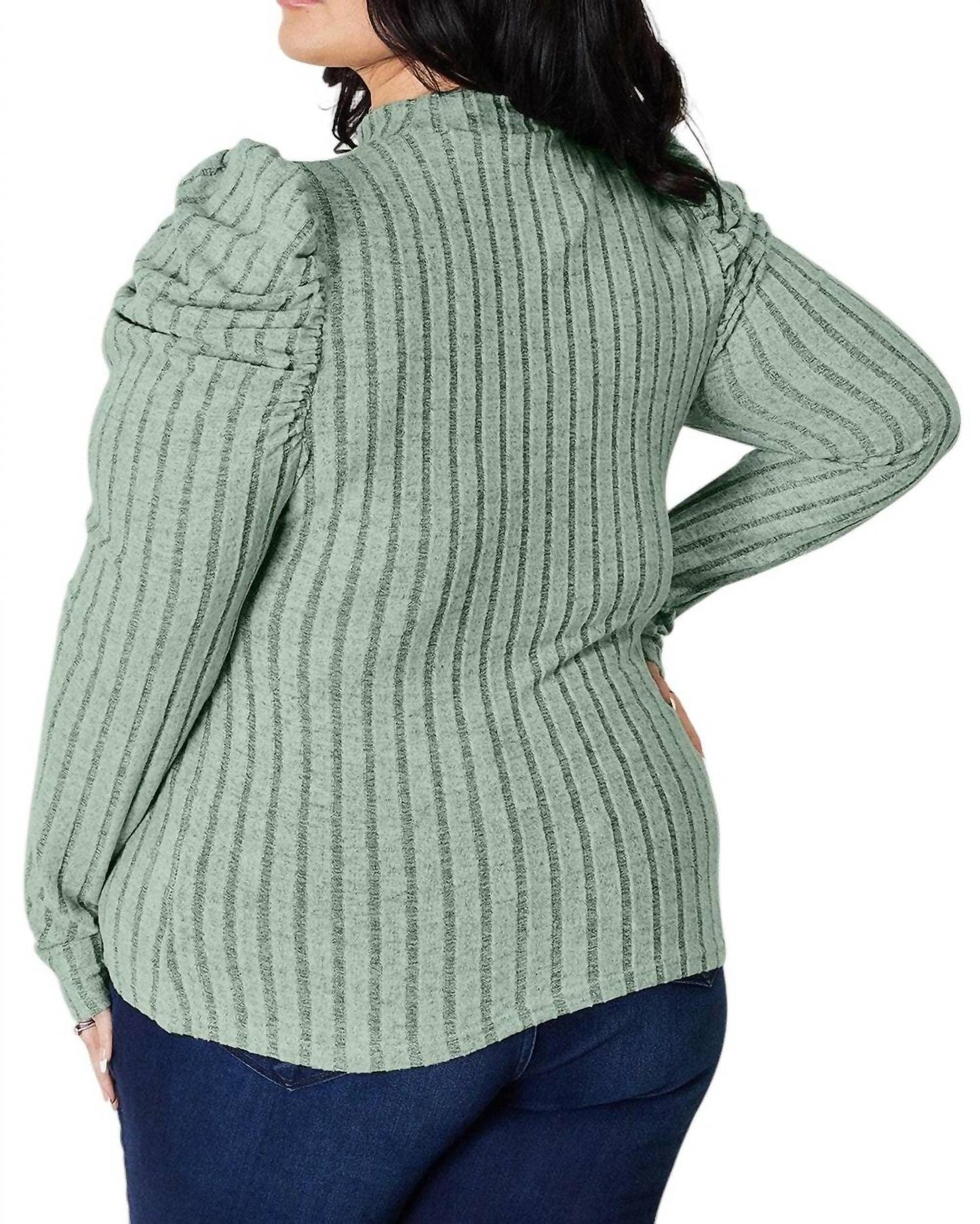 Basic Bae - Ribbed Mock Neck Top With Puff Sleeves