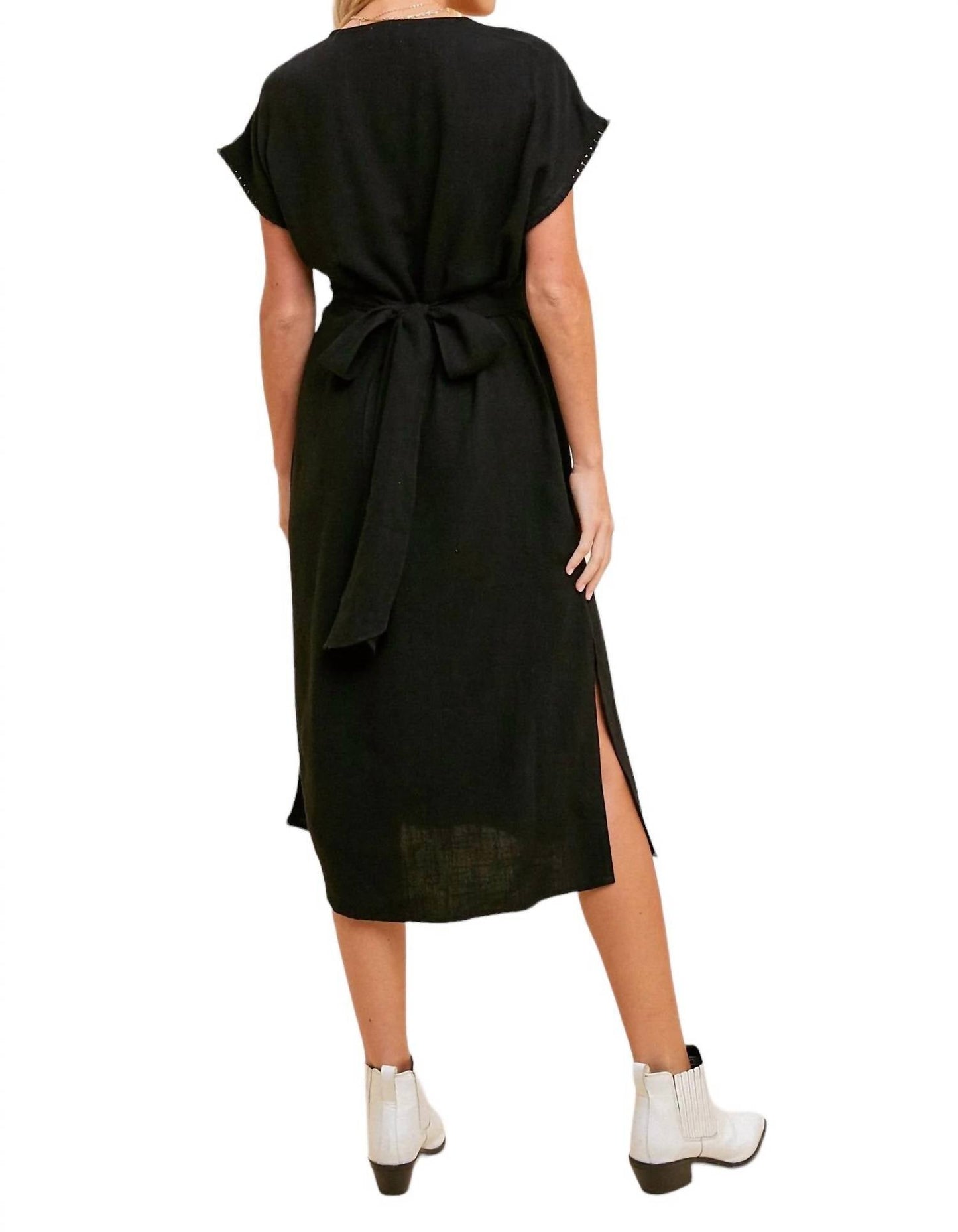 Hem & Thread - LINEN V-NECK WRAP MIDI DRESS
