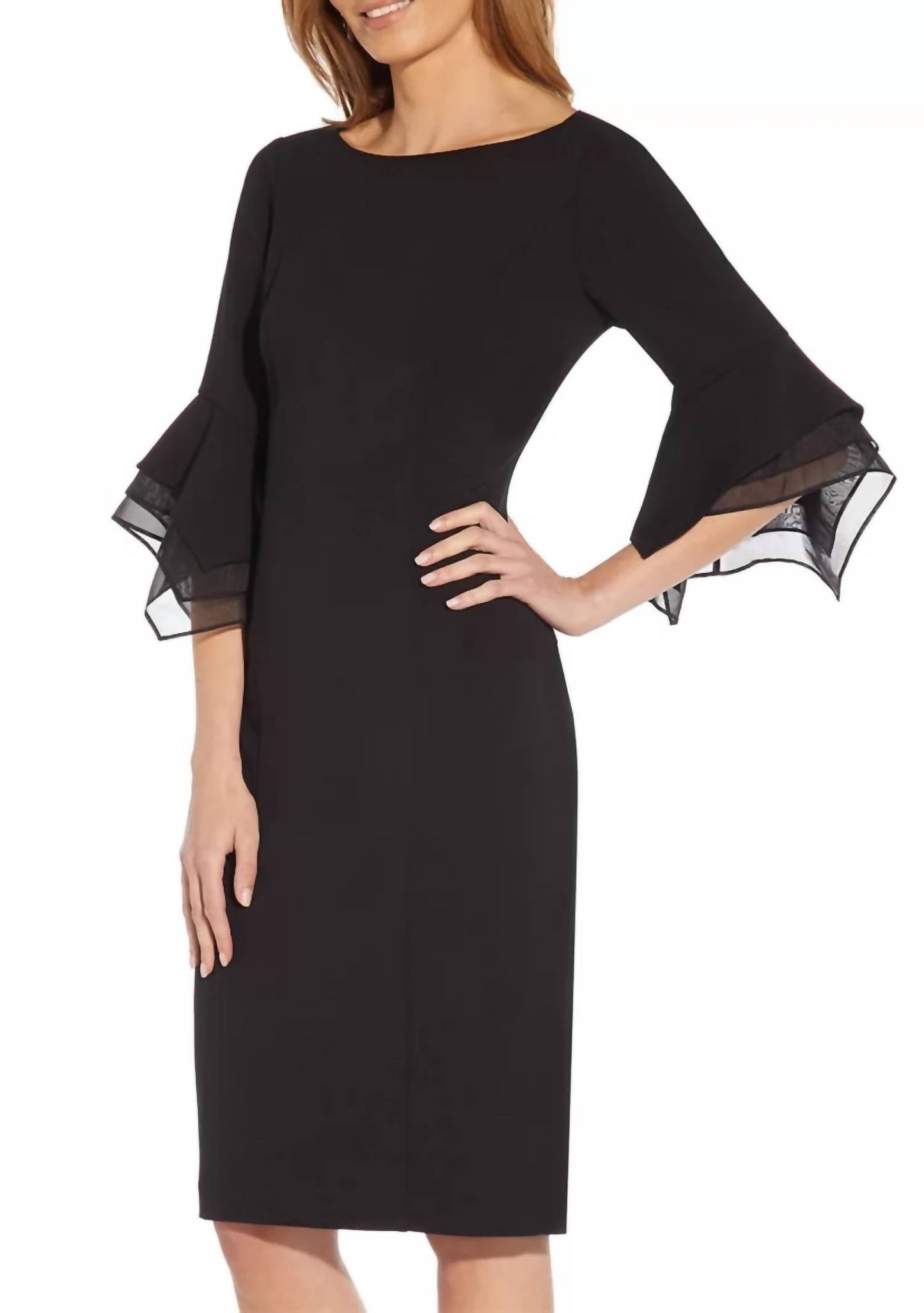 Adrianna Papell - Knit Crepe Tiered Sleeve Dress