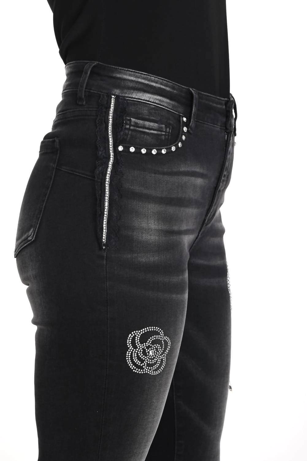 Frank Lyman - Diamante Woven Denim Pant