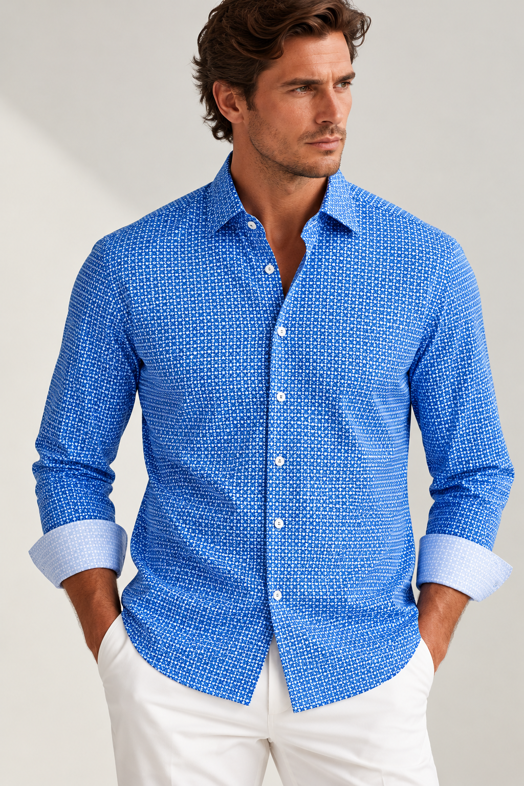 Swiss Check Long Sleeve Tech Shirt - Blue