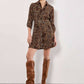 Apricot - Women's Leopard Crepe Belted Dress