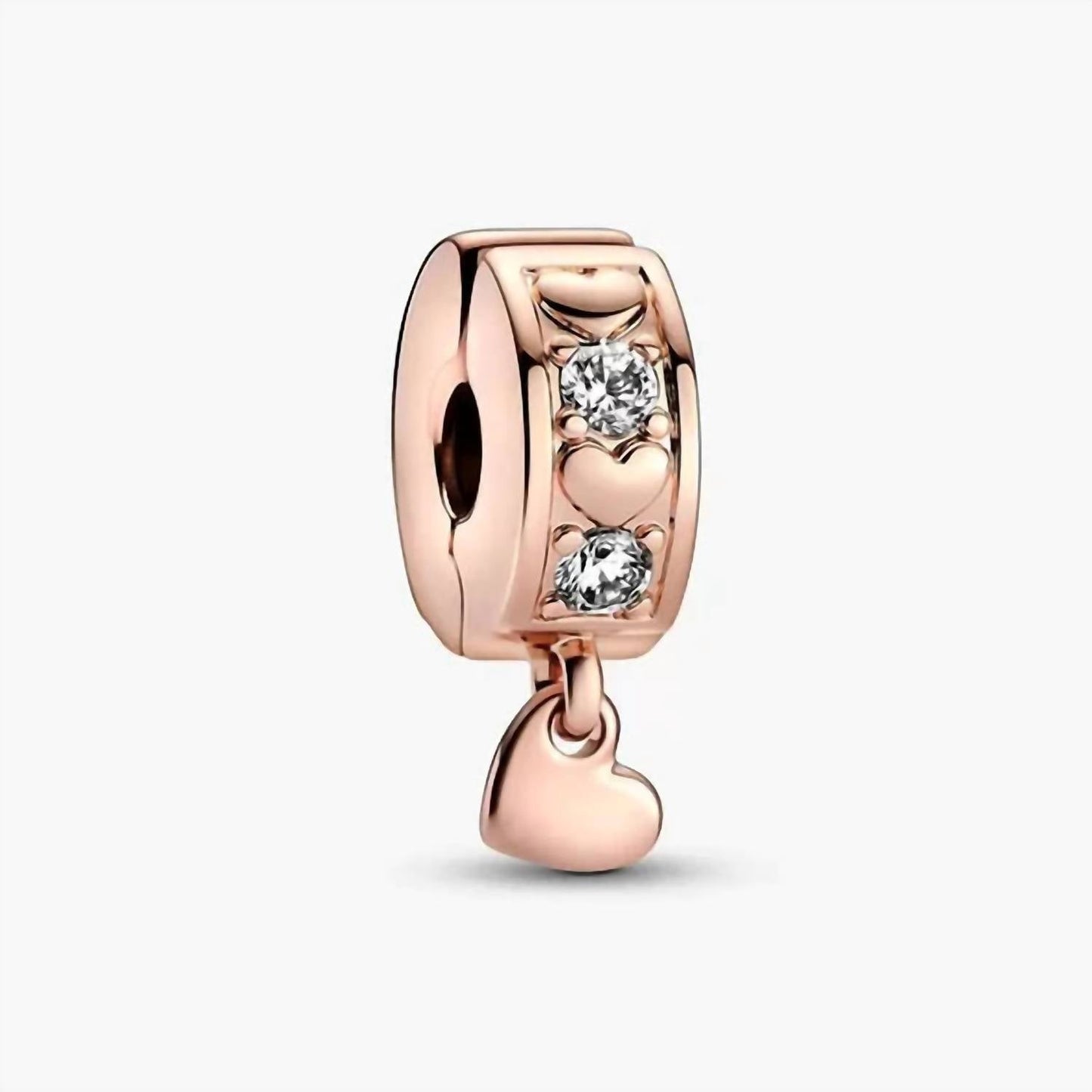 Pandora - Women's Rose-plated Infinite Hearts Sparkling Clip Charm