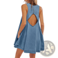 Backless Bow Accent Denim Mini Dress